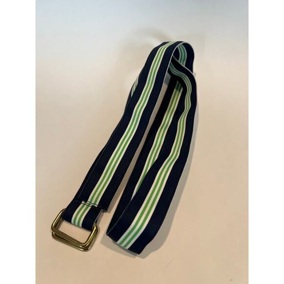 Brooks Brothers 346 Fabric Belt Navy Blue with Lime Green Stripes Medium SG - Picture 4 of 7